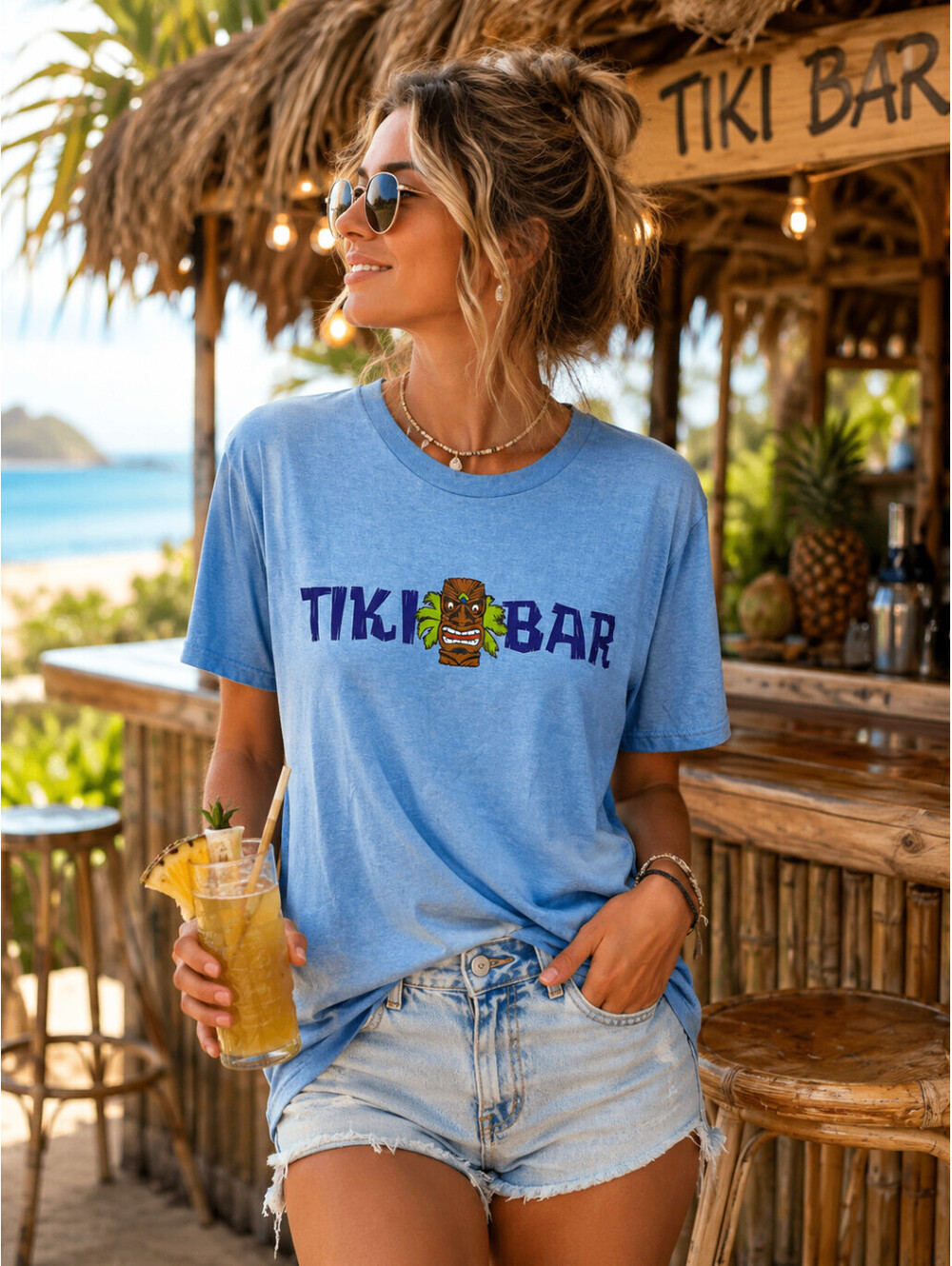 Port & Company Womens S Tiki Bar Conneaut Lake PA Blue T-Shirt Top